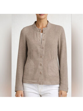 Oui Knit Utility Sweater Beige Button Front Textured Cotton Blend Size US 4